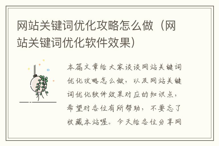 网站关键词优化攻略怎么做（网站关键词优化软件效果）