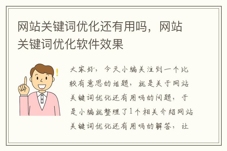 网站关键词优化还有用吗，网站关键词优化软件效果