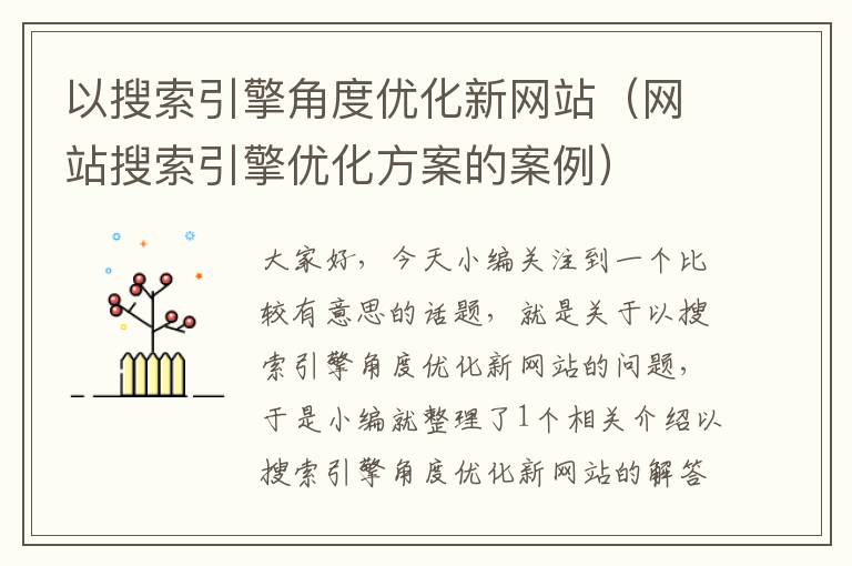 以搜索引擎角度优化新网站（网站搜索引擎优化方案的案例）