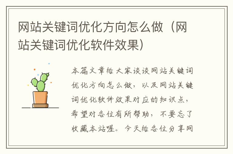 网站关键词优化方向怎么做（网站关键词优化软件效果）