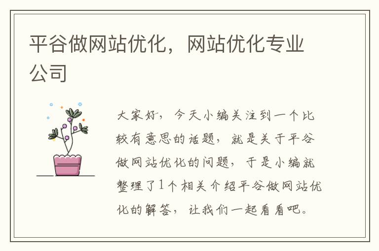 平谷做网站优化，网站优化专业公司