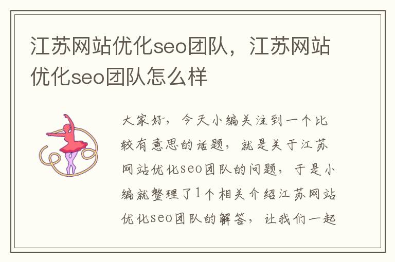 江苏网站优化seo团队，江苏网站优化seo团队怎么样