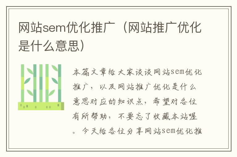 网站sem优化推广（网站推广优化是什么意思）