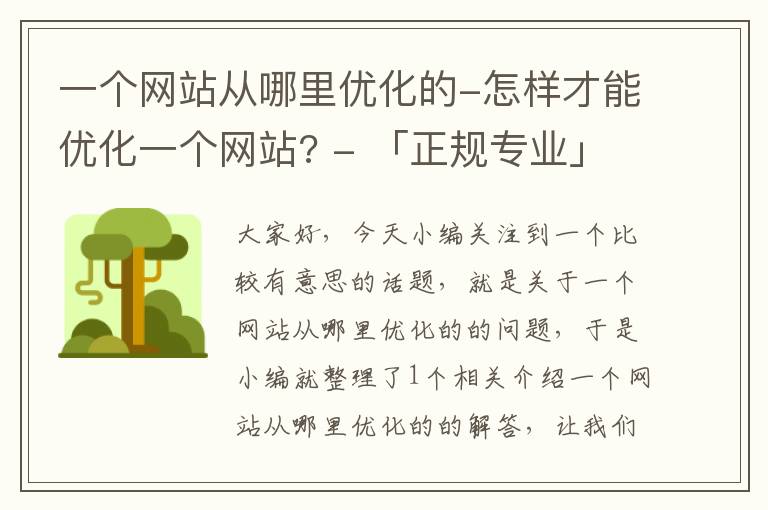 一个网站从哪里优化的-怎样才能优化一个网站? - 「正规专业」 - 久远网络