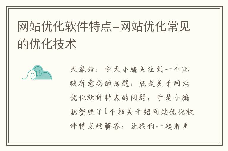 网站优化软件特点-网站优化常见的优化技术