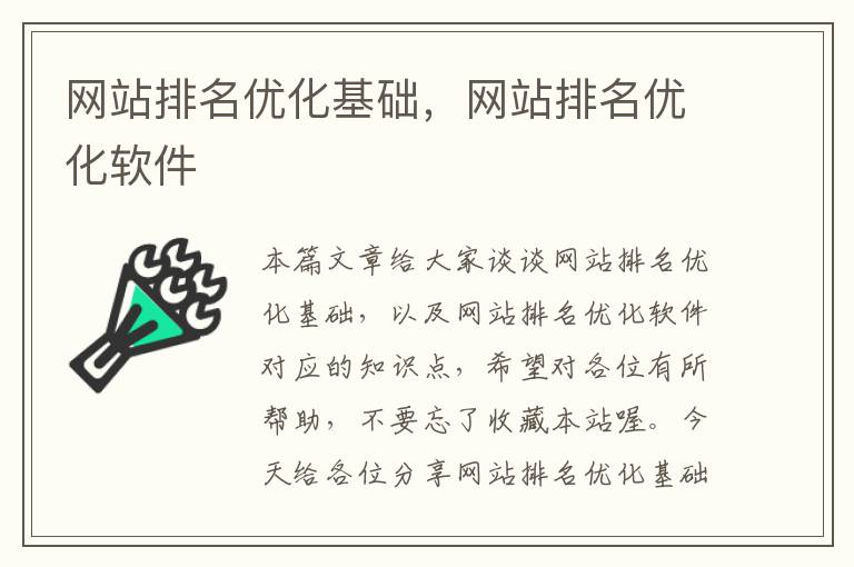 网站排名优化基础，网站排名优化软件