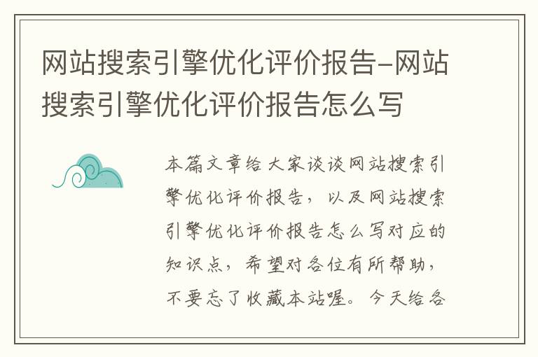 网站搜索引擎优化评价报告-网站搜索引擎优化评价报告怎么写