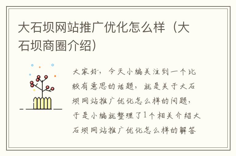 大石坝网站推广优化怎么样（大石坝商圈介绍）