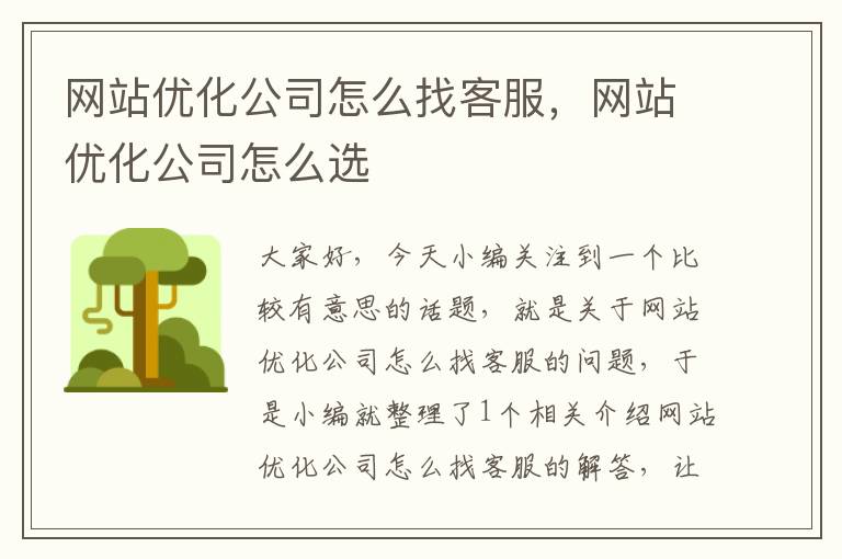 网站优化公司怎么找客服，网站优化公司怎么选