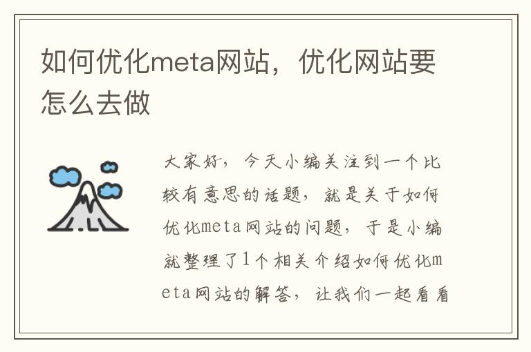 如何优化meta网站，优化网站要怎么去做