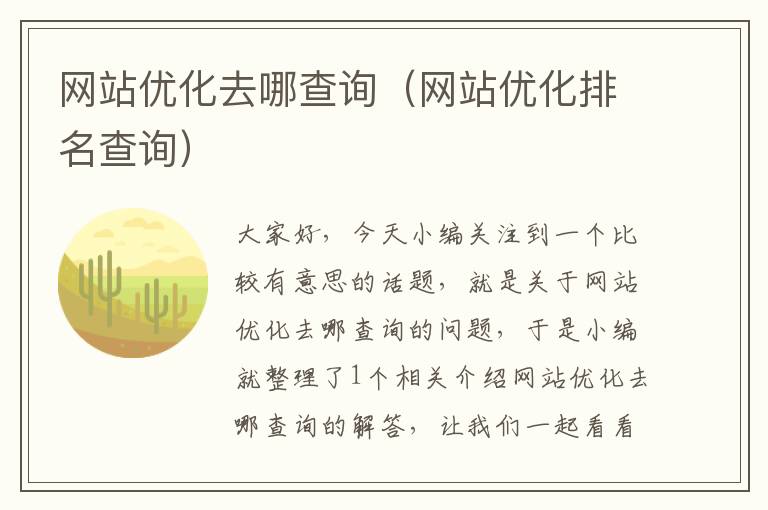 网站优化去哪查询（网站优化排名查询）