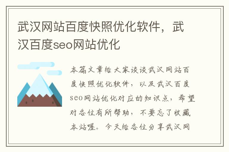 武汉网站百度快照优化软件，武汉百度seo网站优化