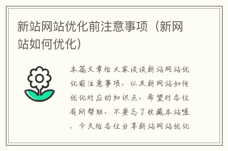 新站网站优化前注意事项（新网站如何优化）