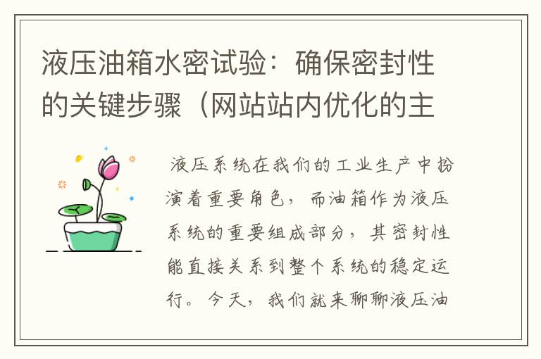 液压油箱水密试验：确保密封性的关键步骤（网站站内优化的主要工作是什么）