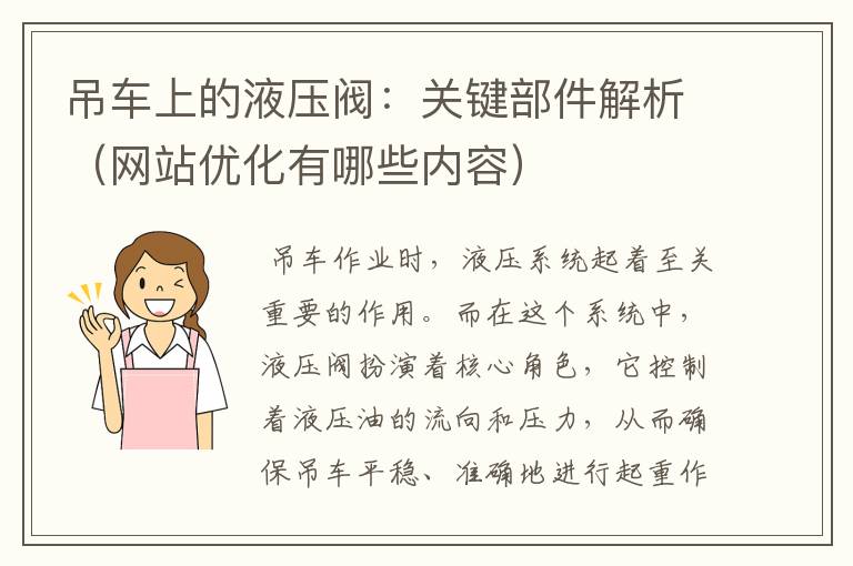 吊车上的液压阀：关键部件解析（网站优化有哪些内容）