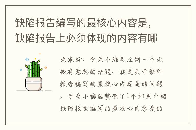 缺陷报告编写的最核心内容是，缺陷报告上必须体现的内容有哪些模块