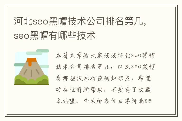 河北seo黑帽技术公司排名第几，seo黑帽有哪些技术