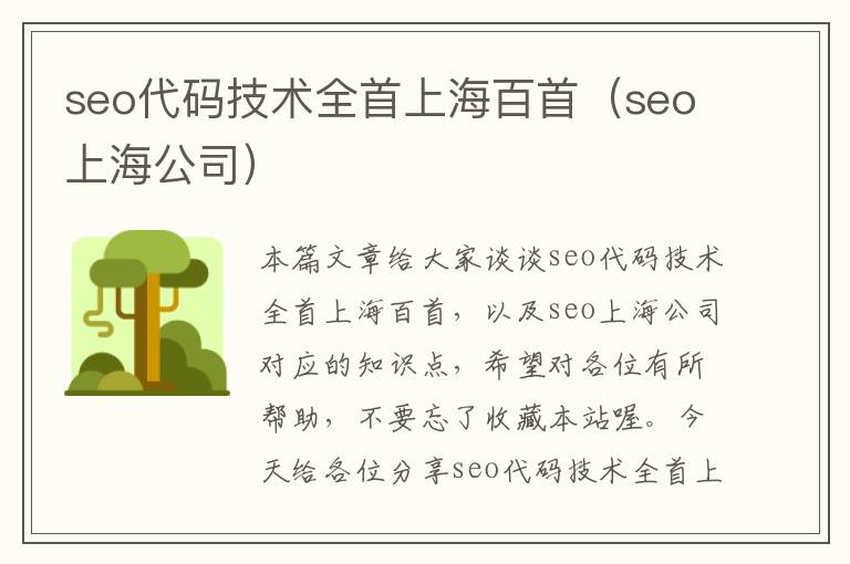 seo代码技术全首上海百首（seo上海公司）