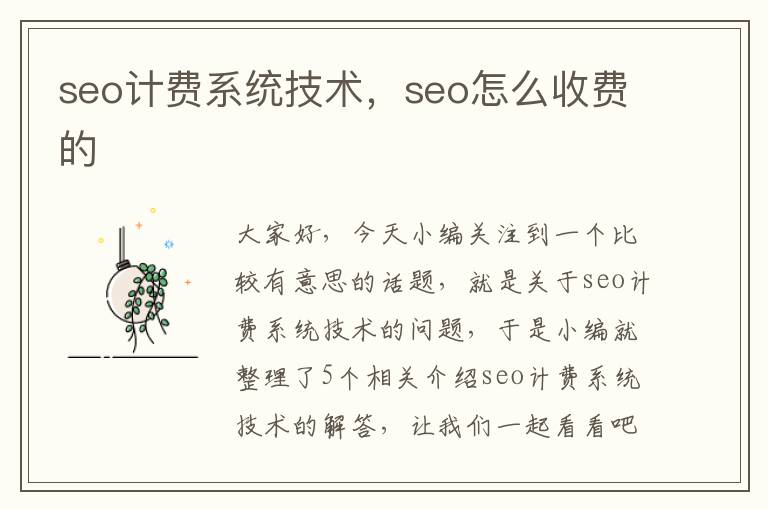 seo计费系统技术，seo怎么收费的