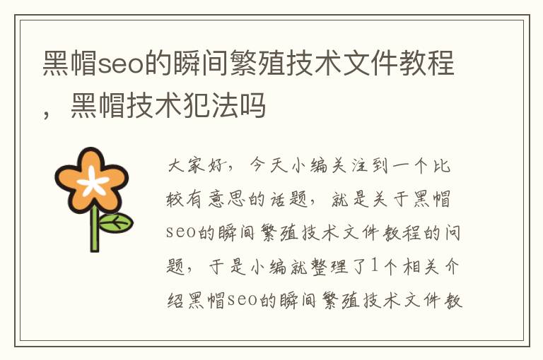 黑帽seo的瞬间繁殖技术文件教程，黑帽技术犯法吗