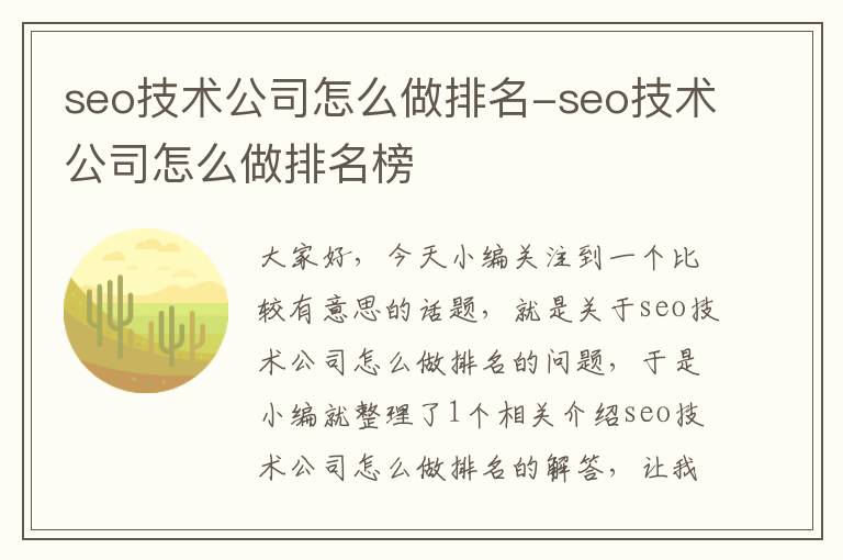 seo技术公司怎么做排名-seo技术公司怎么做排名榜