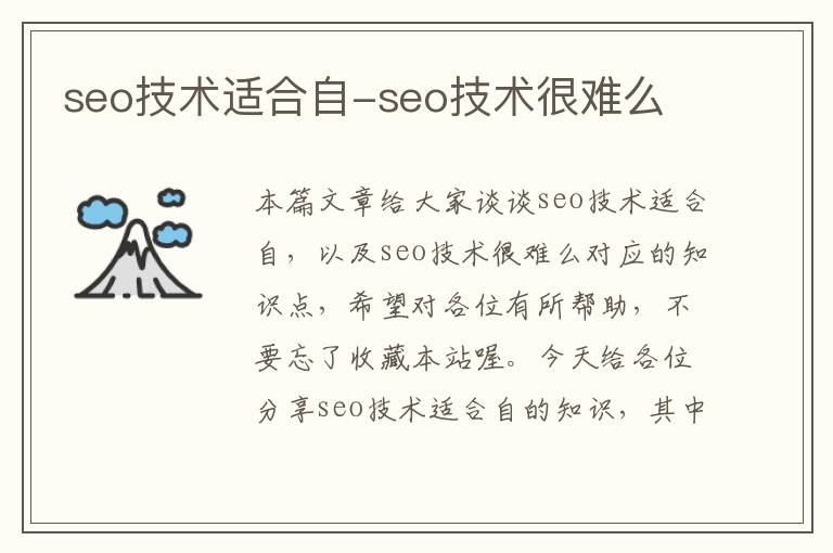 seo技术适合自-seo技术很难么