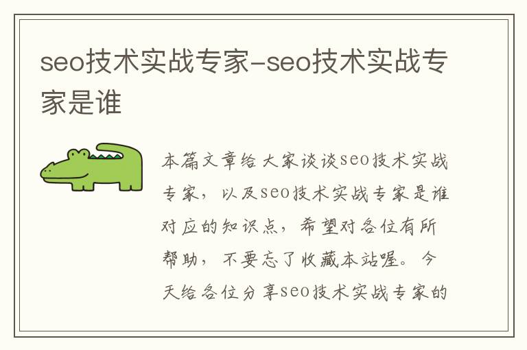 seo技术实战专家-seo技术实战专家是谁