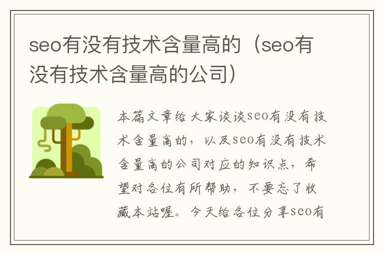 seo有没有技术含量高的（seo有没有技术含量高的公司）