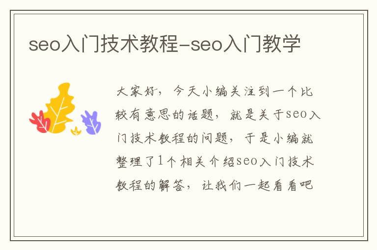 seo入门技术教程-seo入门教学