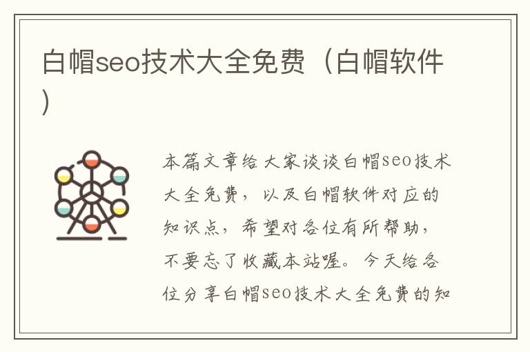 白帽seo技术大全免费（白帽软件）