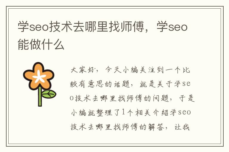 学seo技术去哪里找师傅，学seo能做什么