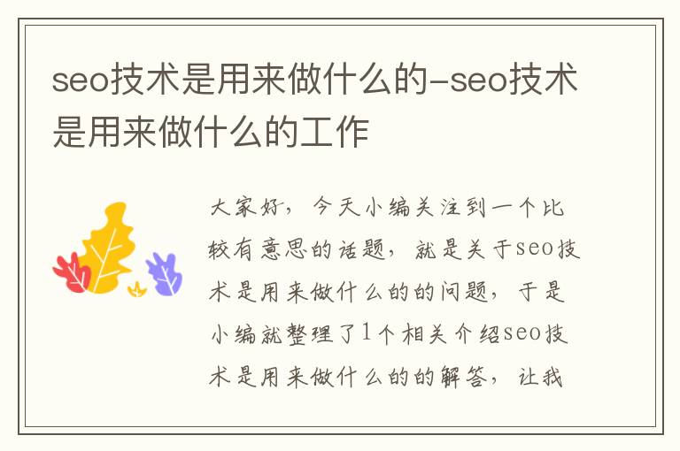 seo技术是用来做什么的-seo技术是用来做什么的工作