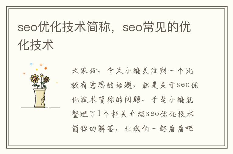 seo优化技术简称，seo常见的优化技术