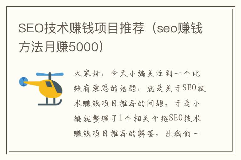 SEO技术赚钱项目推荐（seo赚钱方法月赚5000）