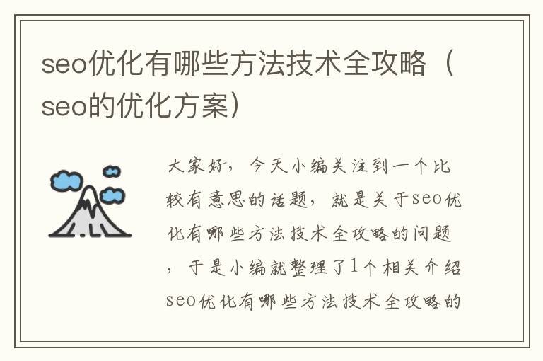 seo优化有哪些方法技术全攻略（seo的优化方案）