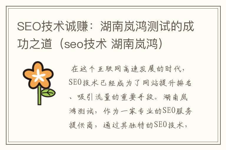 SEO技术诚赚：湖南岚鸿测试的成功之道（seo技术 湖南岚鸿）