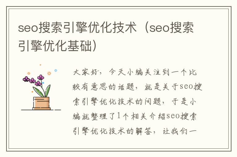 seo搜索引擎优化技术（seo搜索引擎优化基础）