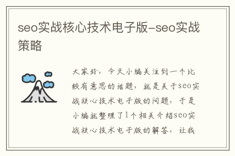 seo实战核心技术电子版-seo实战策略