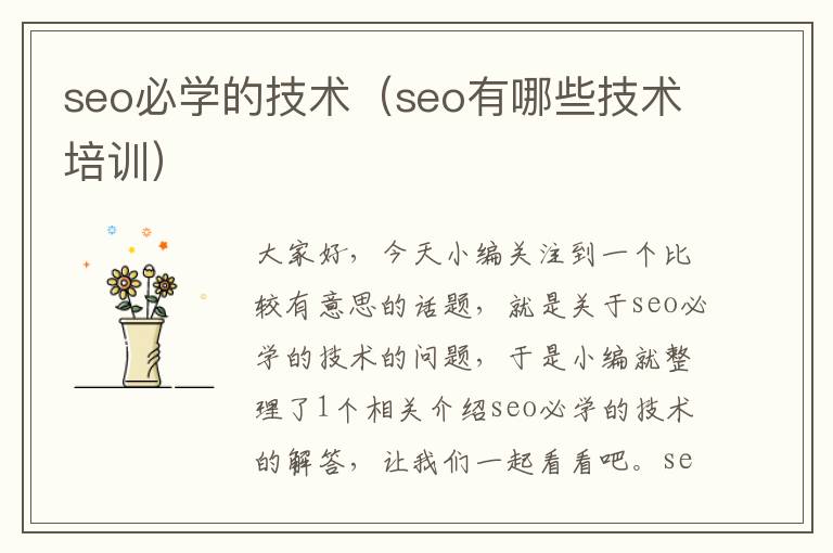 seo必学的技术（seo有哪些技术培训）