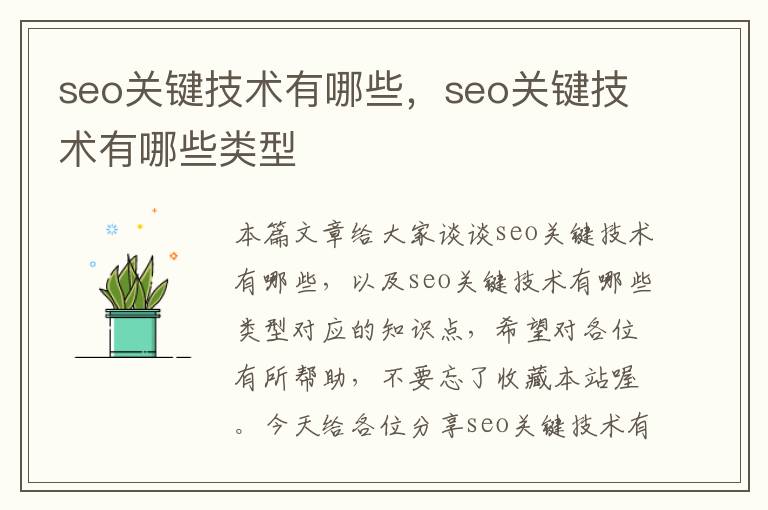 seo关键技术有哪些，seo关键技术有哪些类型