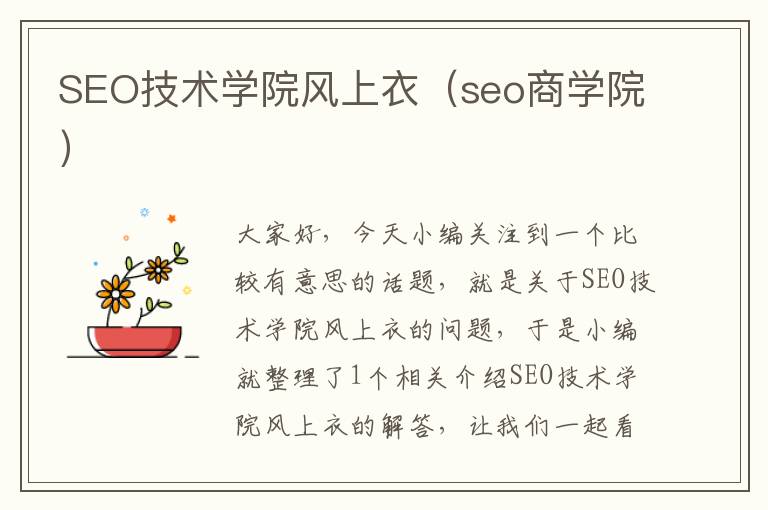 SEO技术学院风上衣（seo商学院）