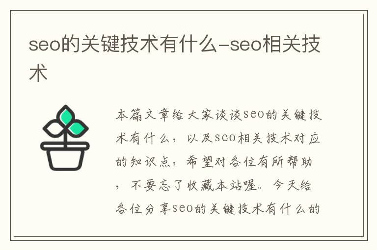 seo的关键技术有什么-seo相关技术