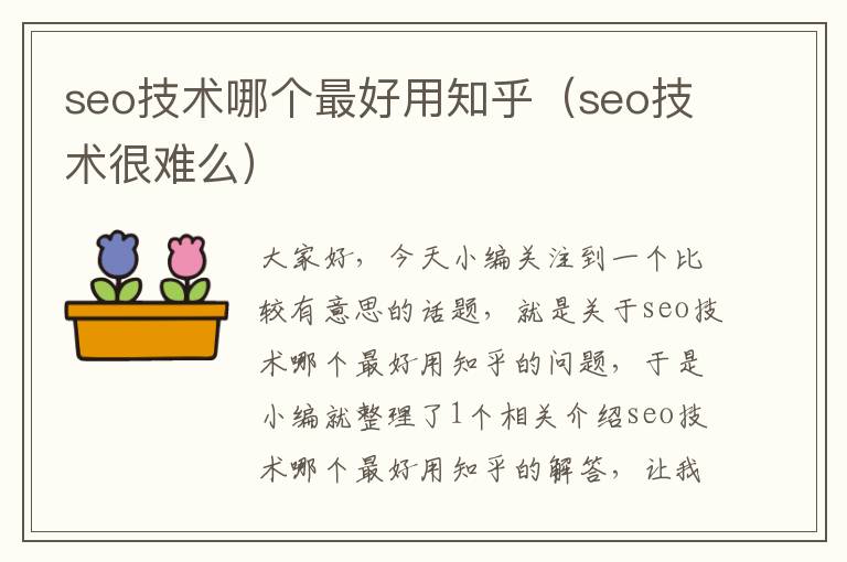 seo技术哪个最好用知乎（seo技术很难么）