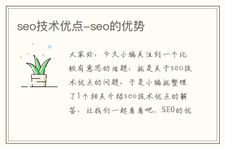 seo技术优点-seo的优势