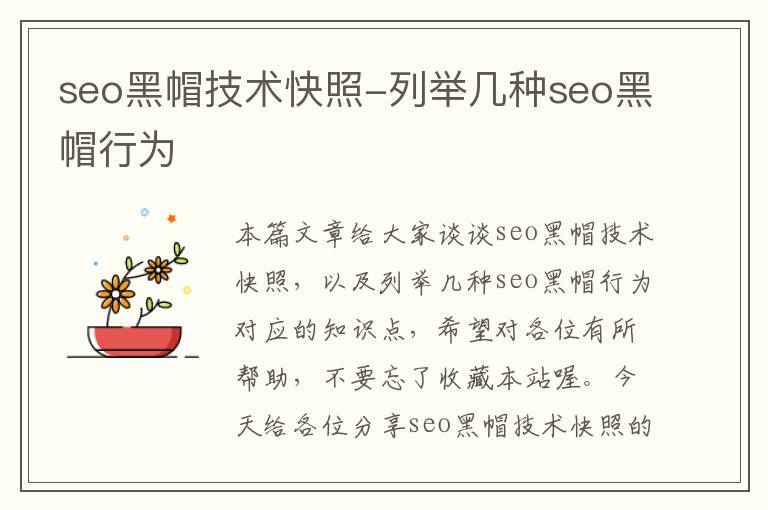 seo黑帽技术快照-列举几种seo黑帽行为