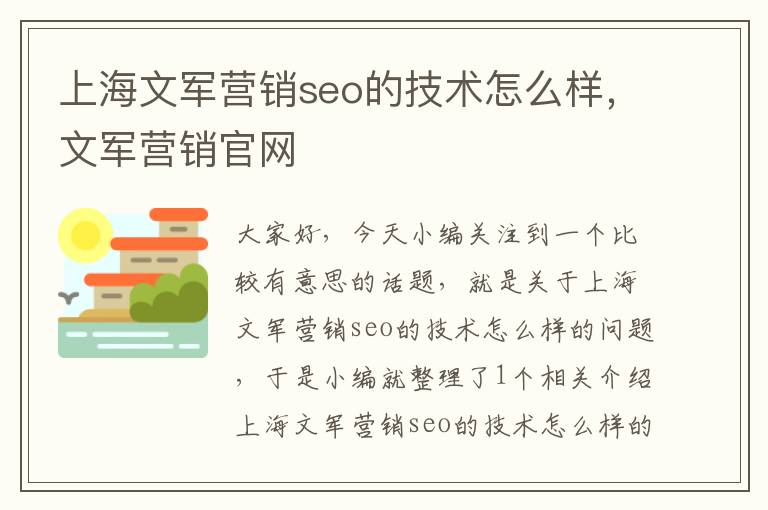 上海文军营销seo的技术怎么样，文军营销官网