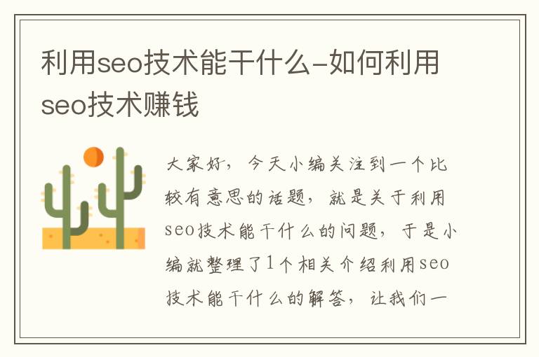 利用seo技术能干什么-如何利用seo技术赚钱