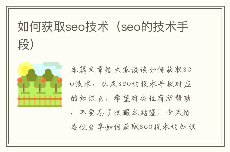 如何获取seo技术（seo的技术手段）