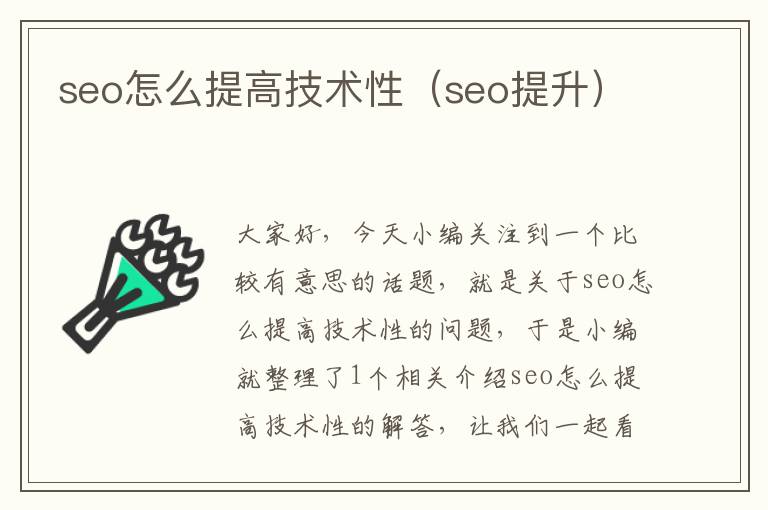 seo怎么提高技术性（seo提升）