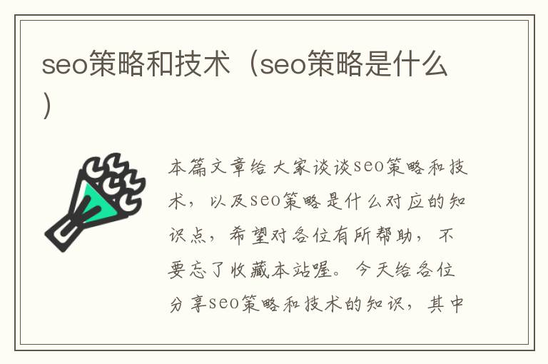 seo策略和技术（seo策略是什么）